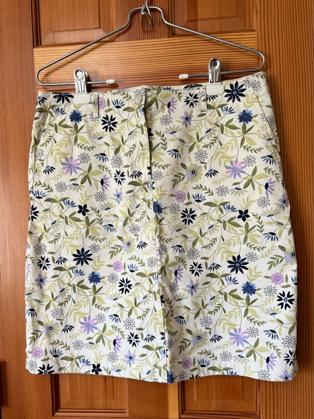 J. Jill Cream Floral Midi Skirt with Blue and Green Accents